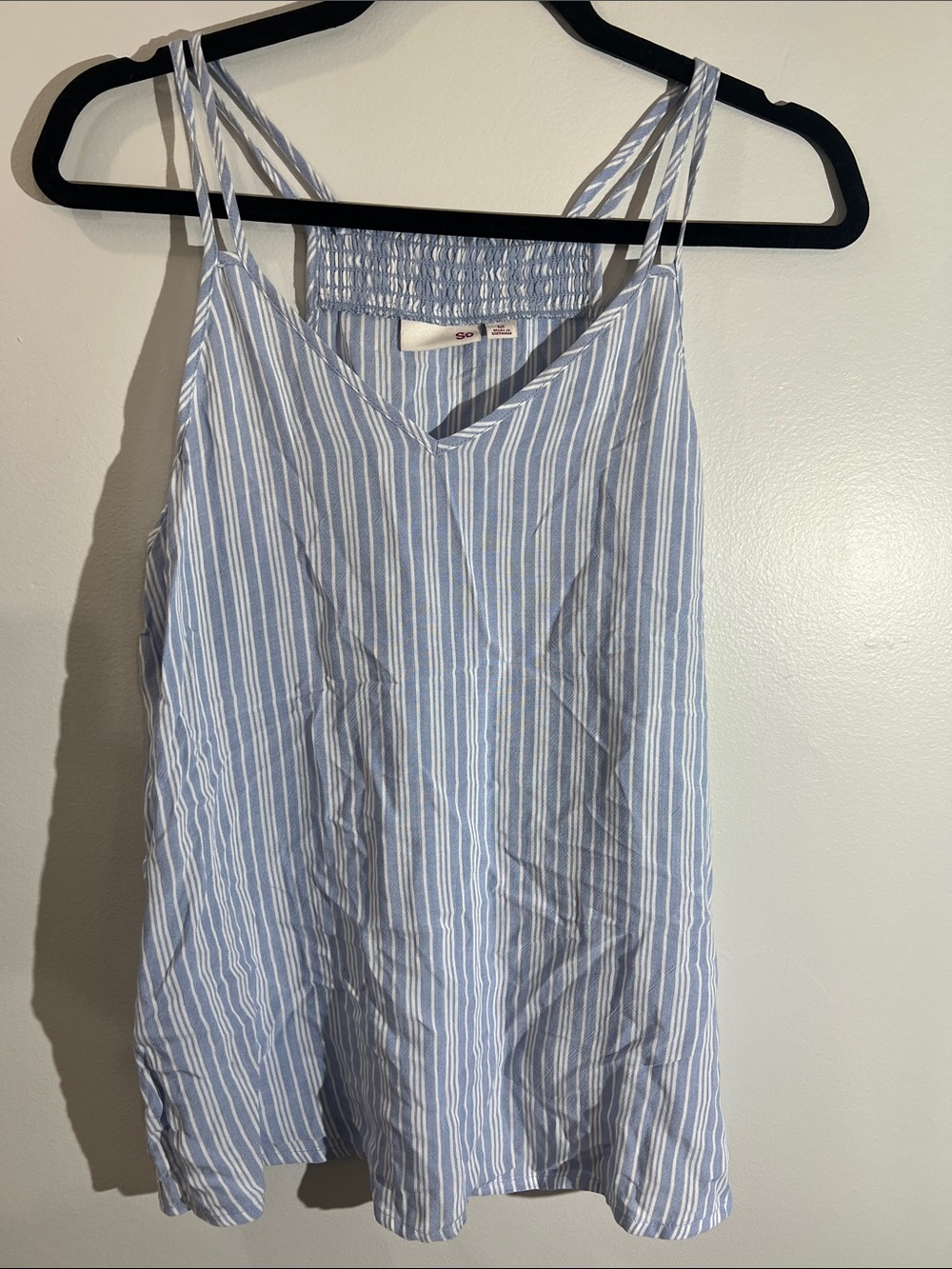 SO Blue & White Vertical Stripe V-Neck Tank